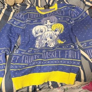 Fruits Basket Blue and Yellow Women's Sweater